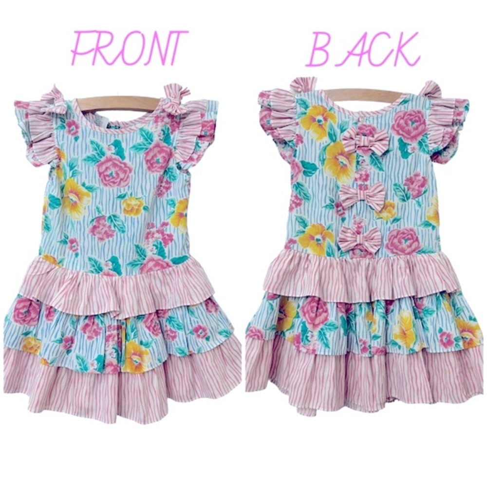 Vintage 80’s 90’s Cuties By Judy 3 Tier Bow Back Dress Size 4 4T Girls